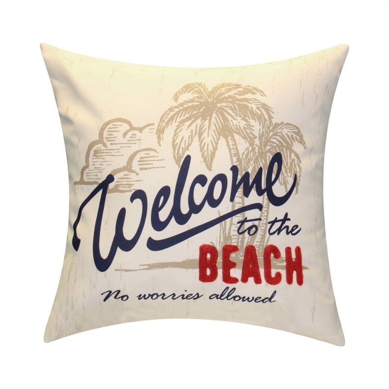 Beach Embroidered Printed Outdoor Pillow, Lobster/Navy