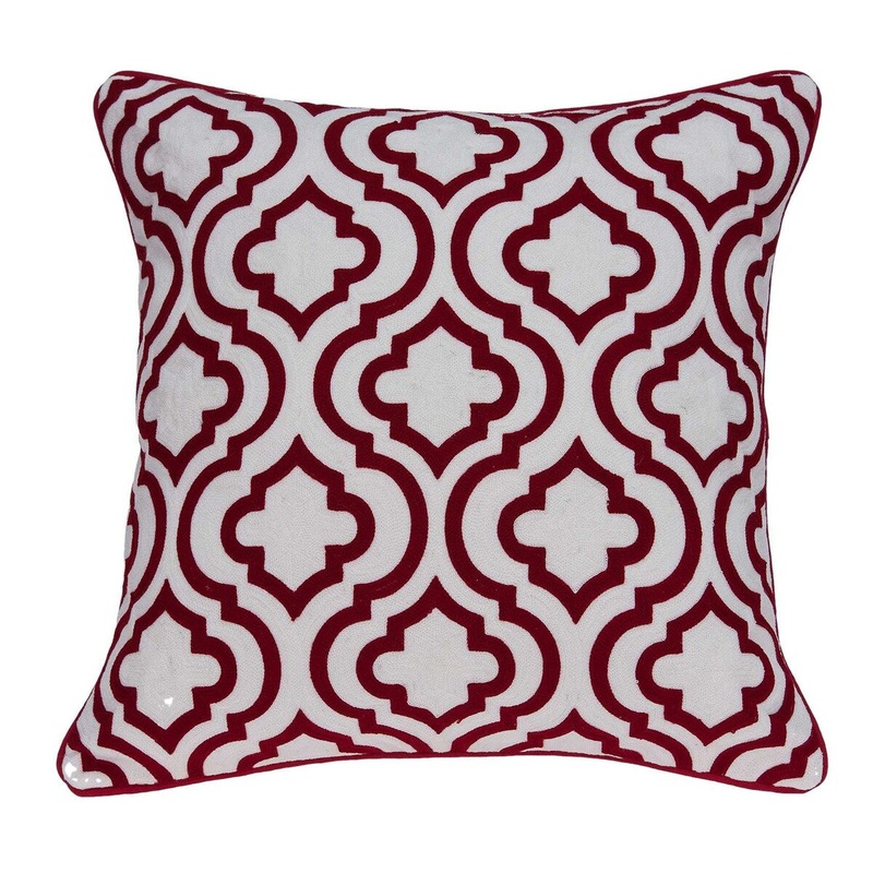 20" x 0.5" x 20" Transitional Red and White Cotton Pillow Cover