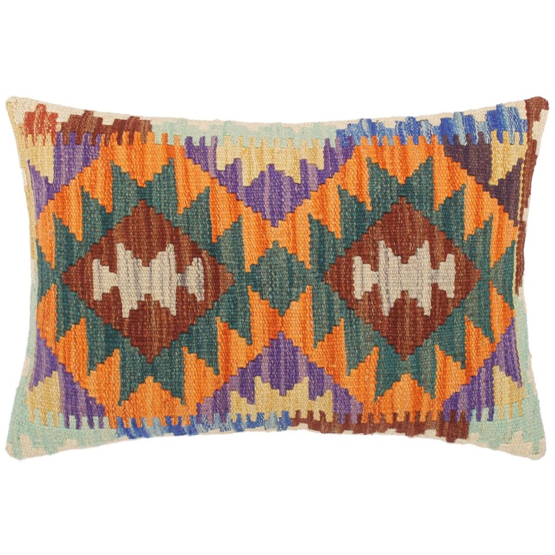 Bohemian Felicia Hand Woven Turkish Kilim Throw Pillow 21 in x 14 in