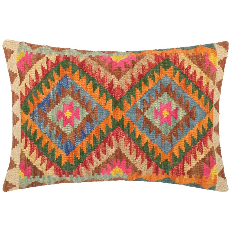 Bohemian Desmond Hand Woven Turkish Kilim Throw Pillow 21 in x 16 in