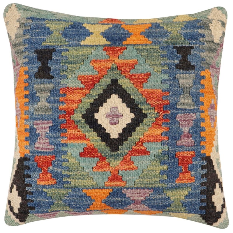 Bohemian Ok Turkish Hand-Woven Kilim Pillow - 18'' x 18''