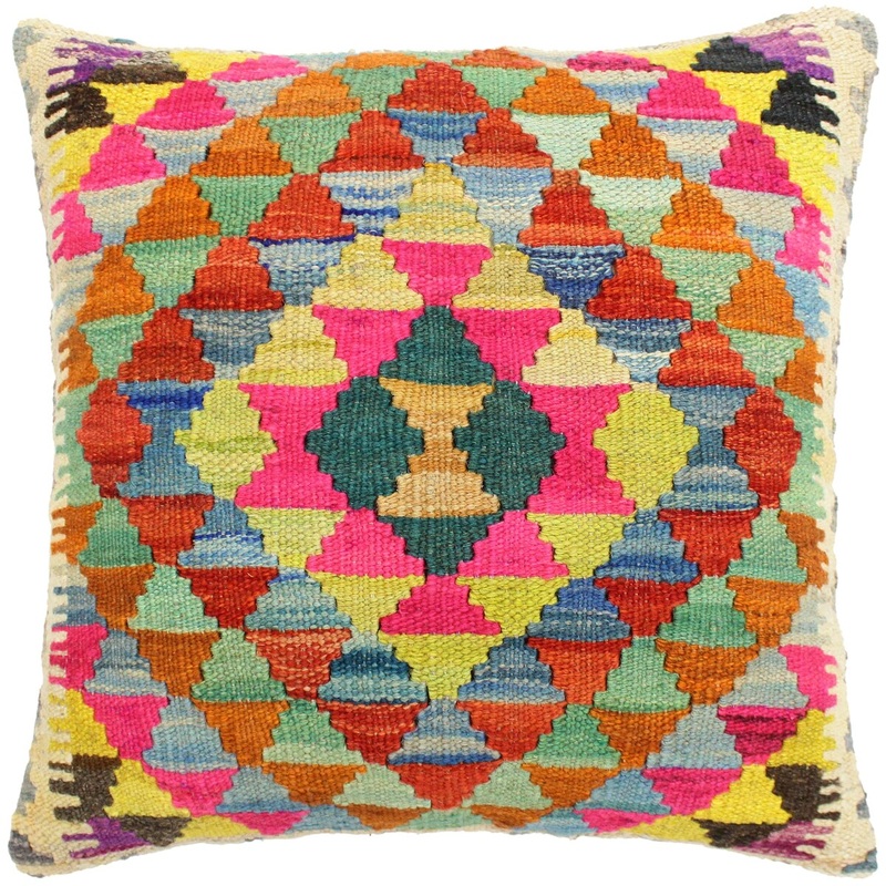 Bauhaus Raguel Hand-Woven Turkish Kilim Throw Pillow 18 in. x 19 in.