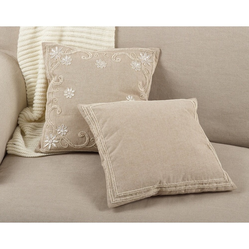 Beaded Border Design Cotton Down Filled Throw Pillow