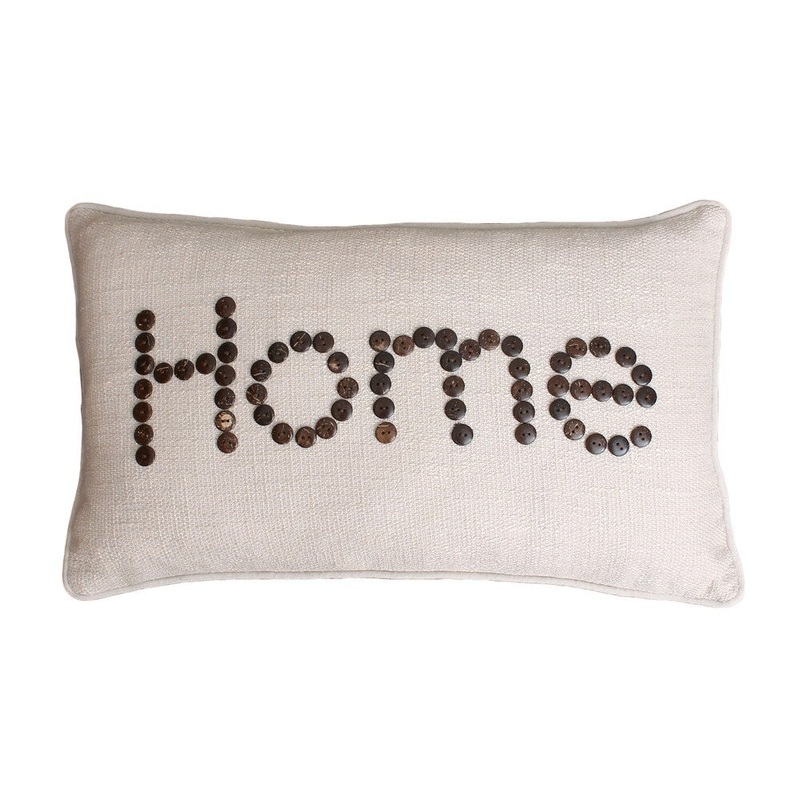 Beige Faux Linen 'Home' 12-inch x 20-inch Throw Pillow