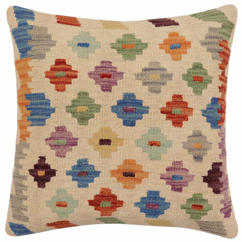 Bohemian Fitzpatr Turkish Hand-Woven Kilim Pillow - 18'' x 18''