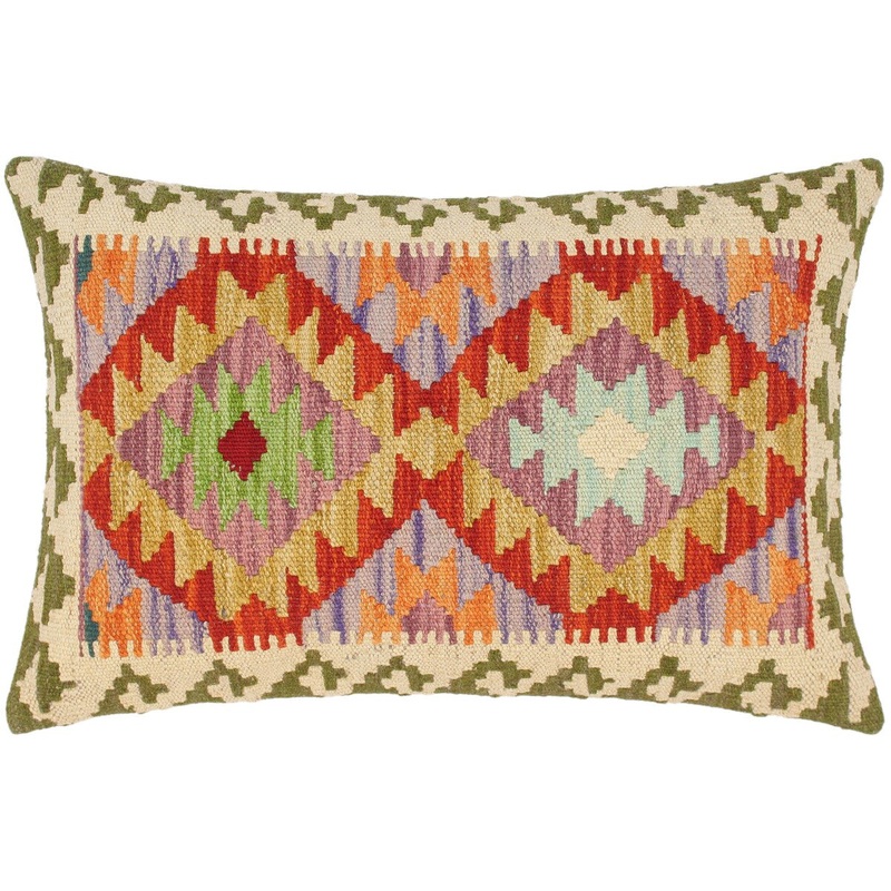 Bohemian Janey Hand Woven Turkish Kilim Throw Pillow 21 in x 16 in