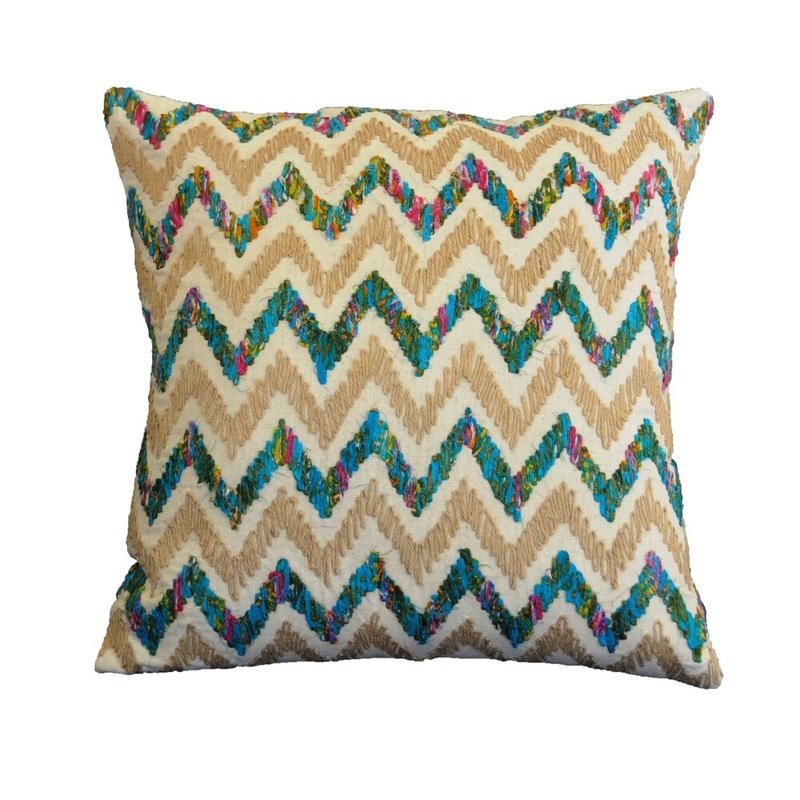 AM Home Natural Chevron Applique Pillow, Feather Insert, 20" x 20"