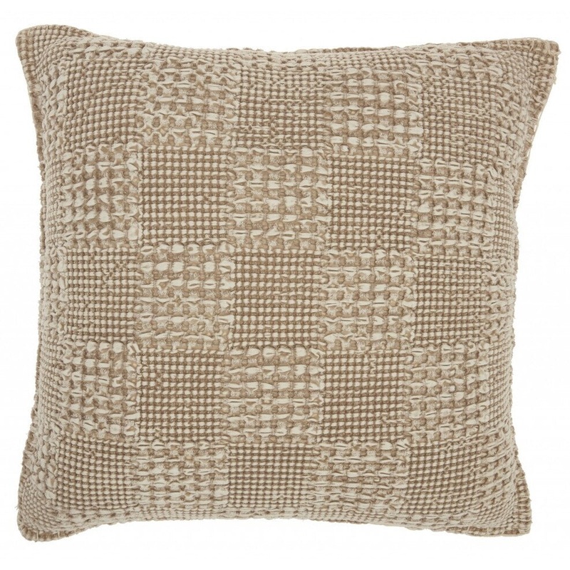 Beige Textured Squares Throw Pillow