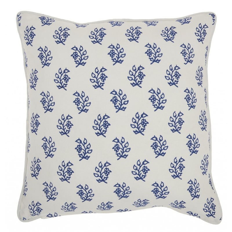 Blue and Ivory Bohemian Floral Throw Pillow