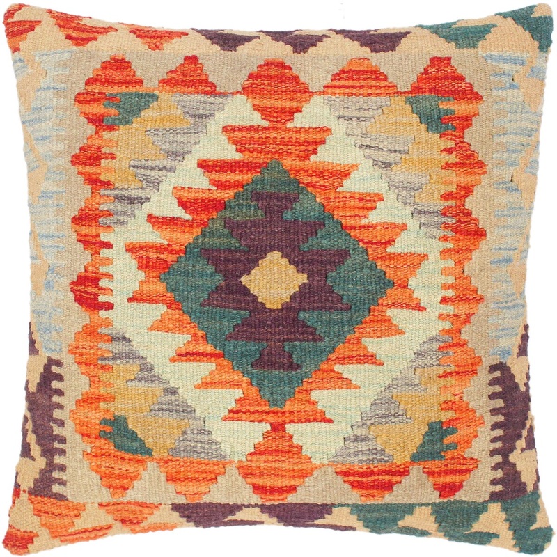Bauhaus Angla Hand-Woven Turkish Kilim Throw Pillow 18 in. x 18 in.
