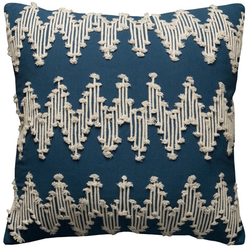 Blue Shaggy Chevron Cotton Cord Throw Pillow