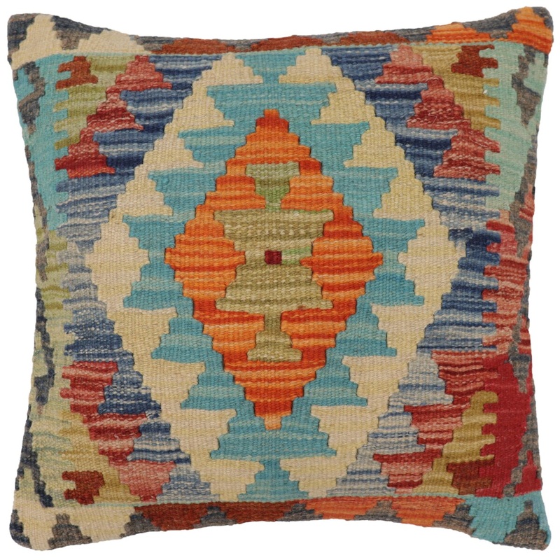 Bohemian Campbell Turkish Hand-Woven Kilim Pillow - 17" x 18"