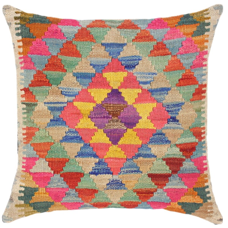 Bohemian Georgie Hand-Woven Turkish Kilim Throw Pillow 18 in. x 18 in.