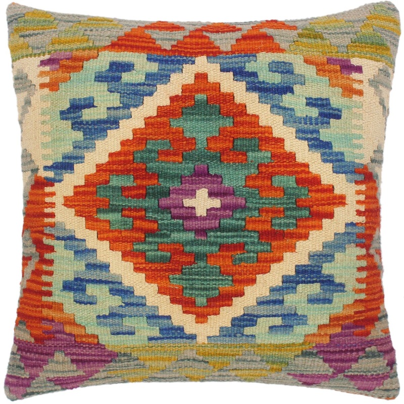 Bohemian Yung Hand-Woven Turkish Kilim Throw Pillow 18 in. x 18 in.