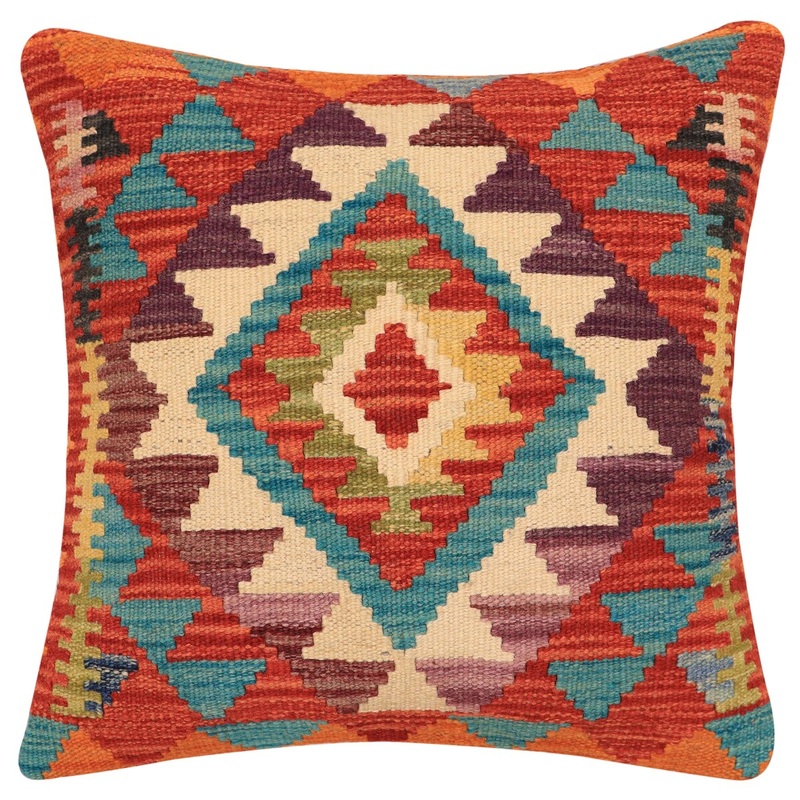 Boho Chic Boland Turkish Hand-Woven Kilim Pillow - 18'' x 18''