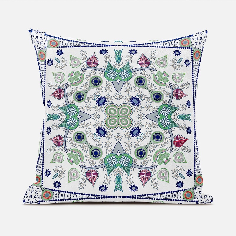 20" X 20" Blue and White Broadcloth Paisley Zippered Pillow