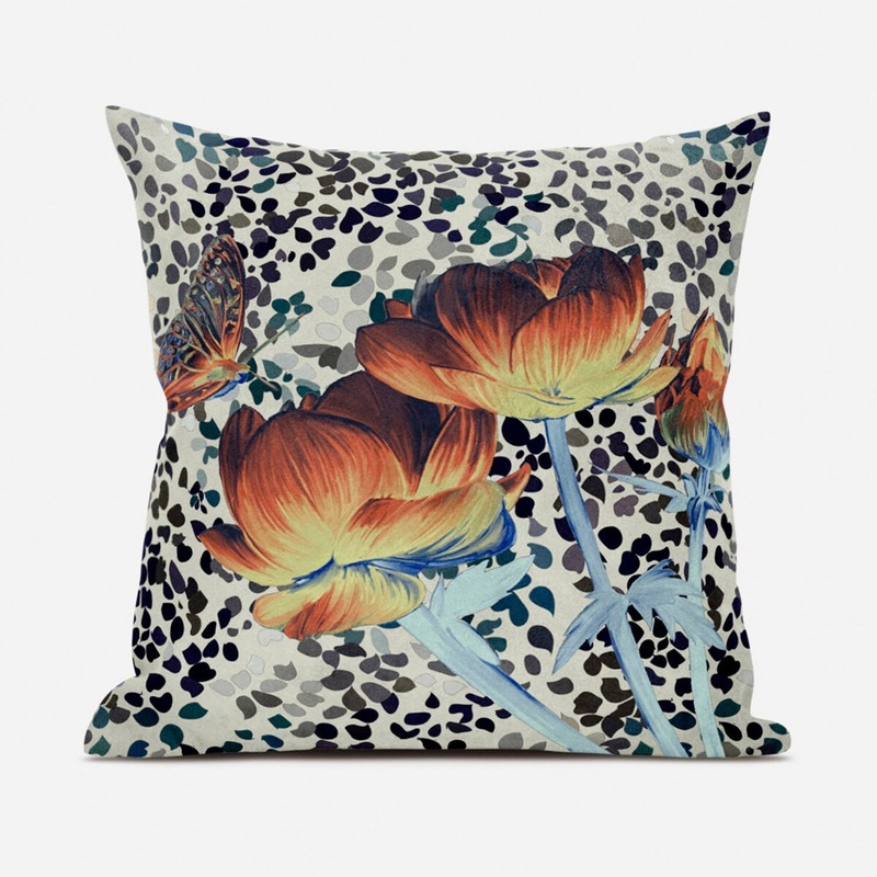 20" X 20" Orange Yellow Butterfly Broadcloth Floral Zippered Pillow