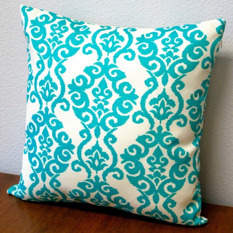 Artisan Pillows Outdoor Damask Turquoise Modern Geometric 18-inch Throw Pillow Cover (Set of 2)