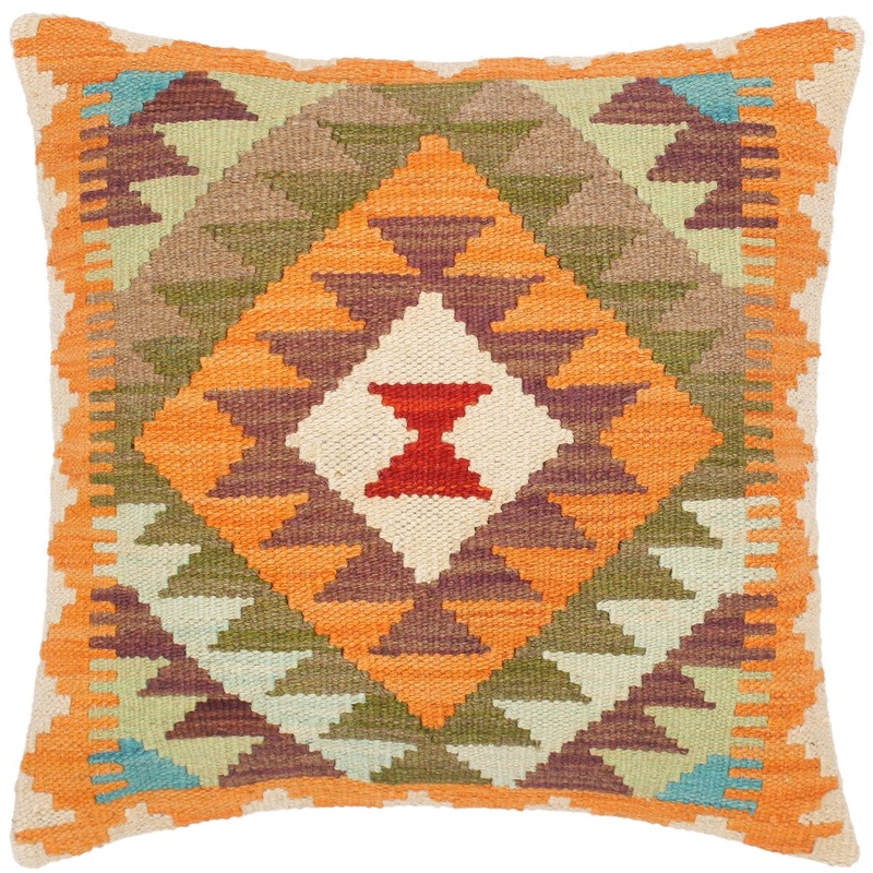 Bauhaus Delaine Hand-Woven Turkish Kilim Throw Pillow 18 in. x 18 in.
