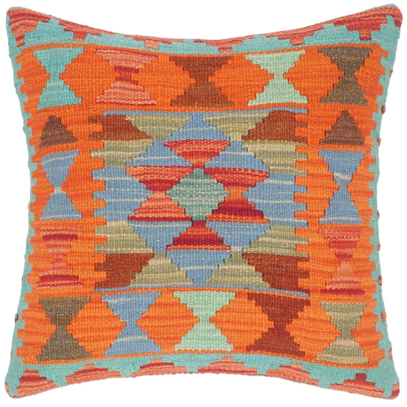 Bohemian Chantel Hand-Woven Turkish Kilim Throw Pillow 18 in. x 18 in.