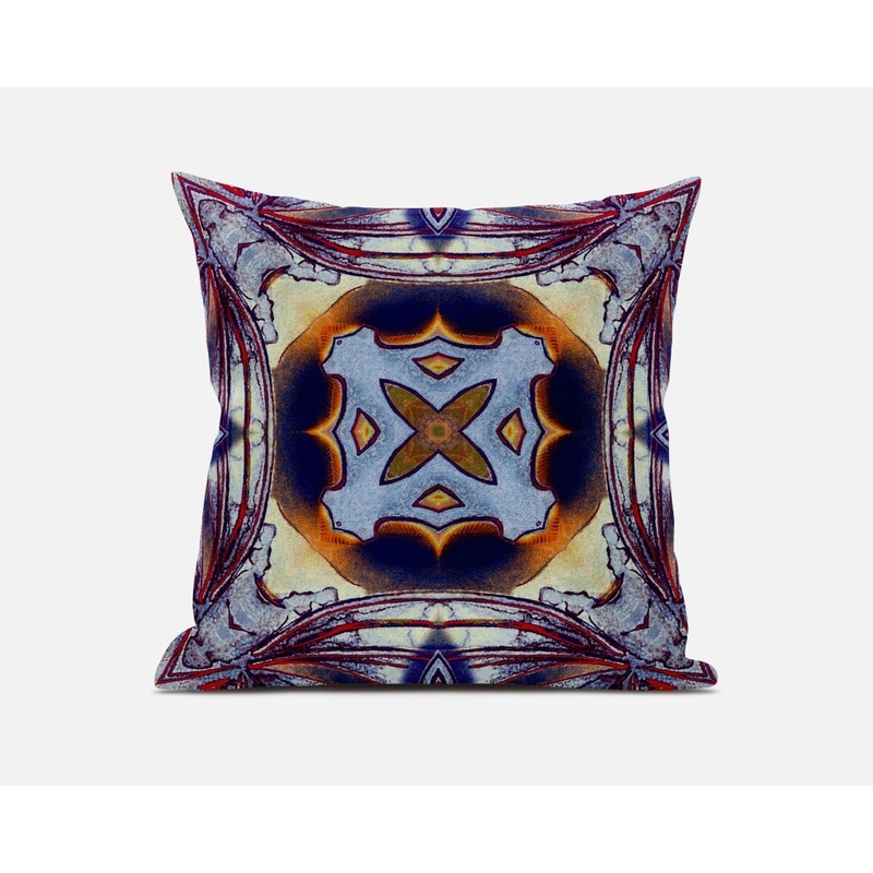 20" X 20" Purple Peach Indigo Muted Yellow Geometric Zippered Suede Throw Pillow
