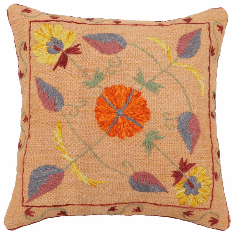 Bohemian Fowler Suzani Kilim Handmade Pillow - 18'' x 18''