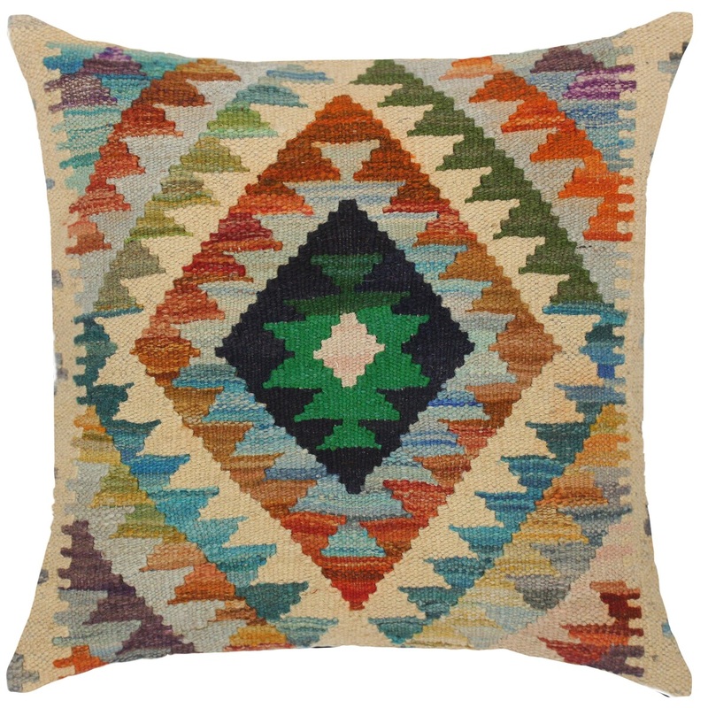 Bohemian Kay Hand-Woven Turkish Kilim Throw Pillow 18 in. x 18 in.