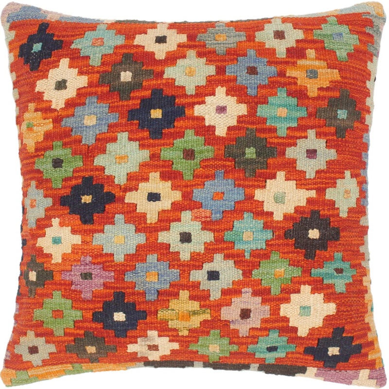 Bohemian Stacy Hand-Woven Turkish Kilim Throw Pillow 18 in. x 18 in.