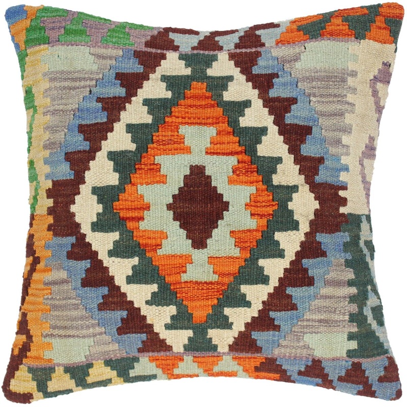 Bohemian Stephine Hand-Woven Turkish Kilim Pillow 18 in. x 18 in.