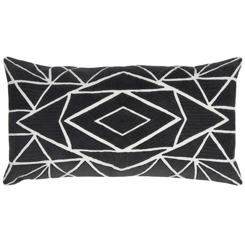 Black Geometric Cotton Throw Pillow