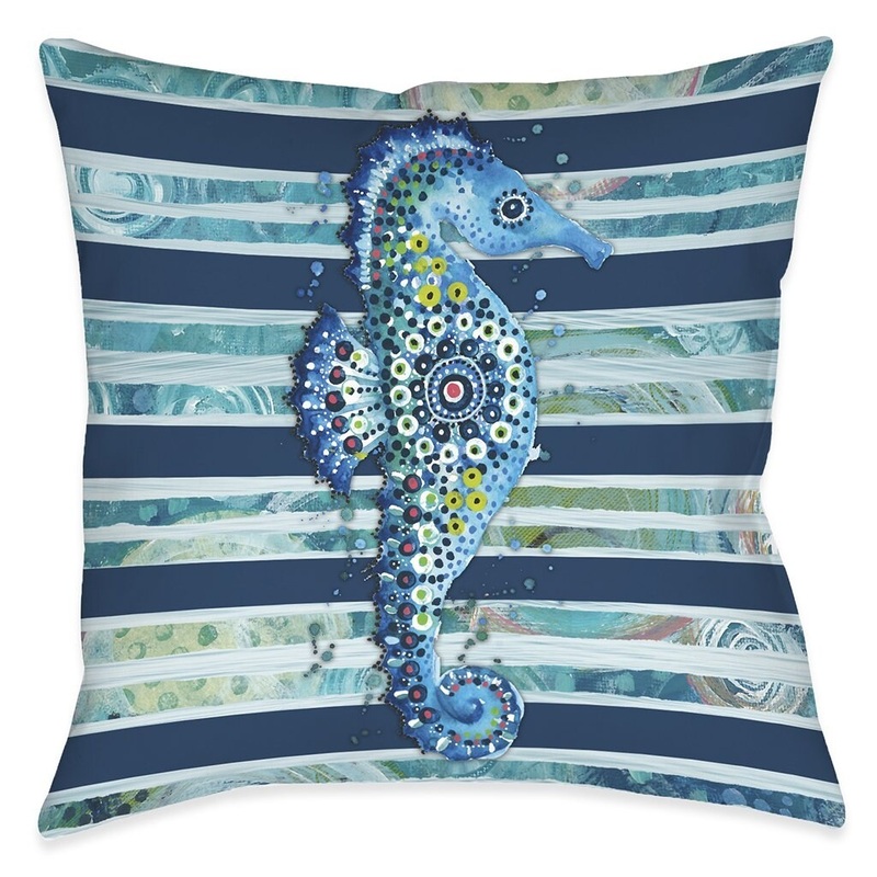 Blue Ocean Seahorse Outdoor Pillow
