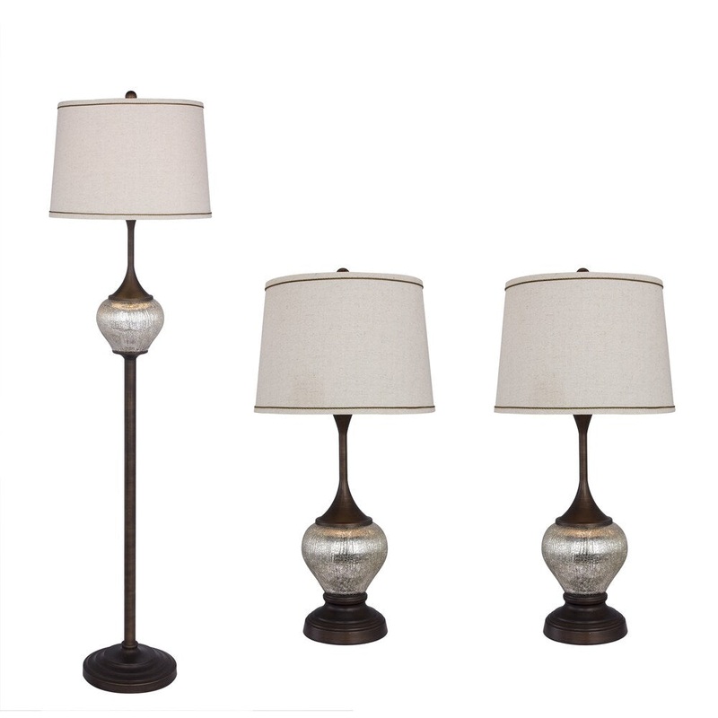 3PC Mercury Glass & Metal Lamp Set in Oil Rubbed Bronze Finish