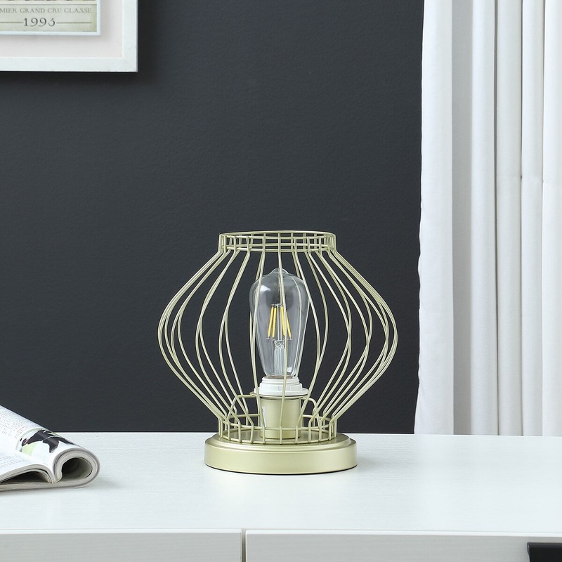 9.5 In. Industrial Far Cage Uplight Gold Metal Table Lamp