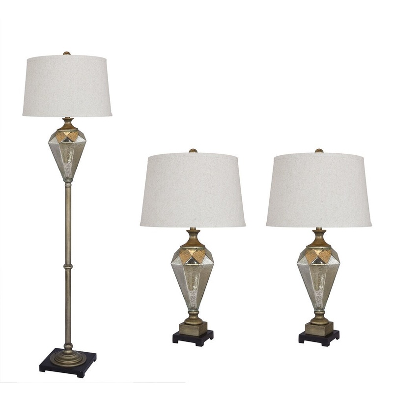 Antique Gold Metal abd Antique Mercury Glass 3-piece Lamp Set