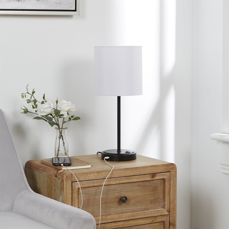 Black Metal Grab and Go Stick Lamp with USB Port