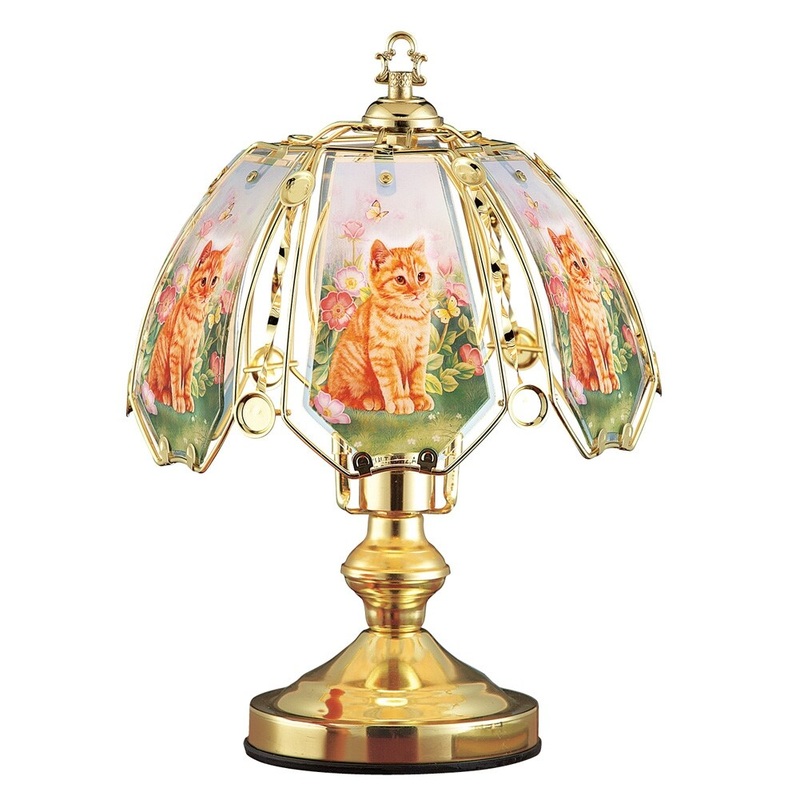 Cat Floral Garden Glass Shade Touch Lamp - 11.000 x 10.900 x 7.100