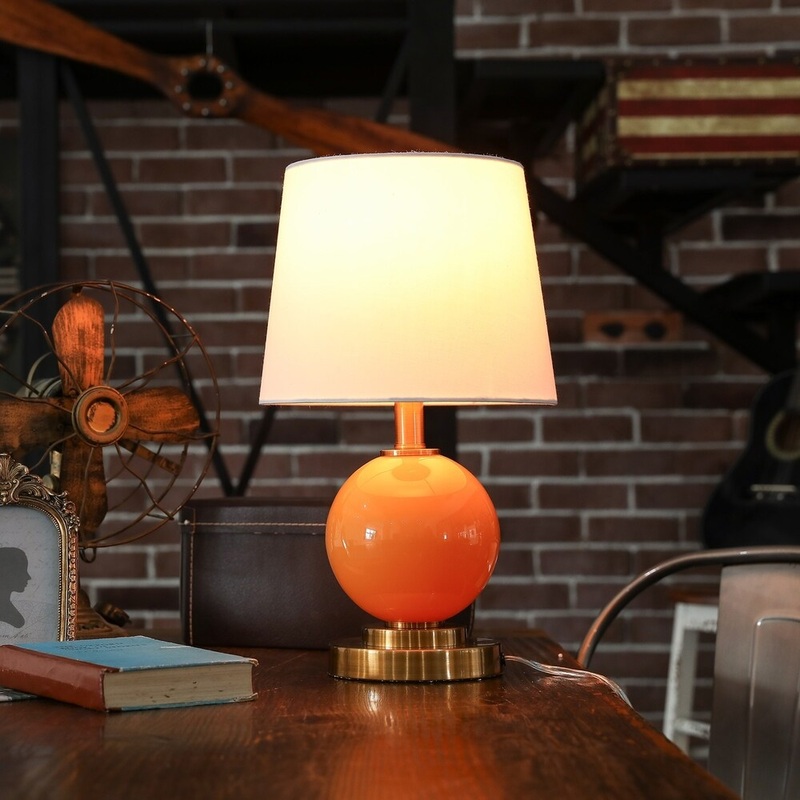 CO-Z 16.5-Inch Modern Orange Glass Table Lamp in Antique Brass Finish