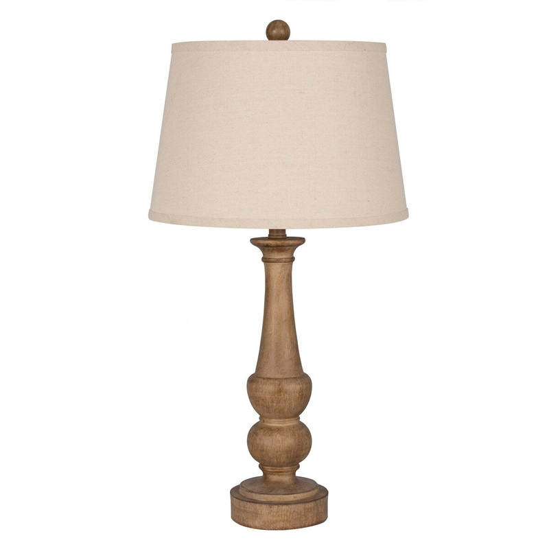 Turned Wood-Finished Polyresin Table Lamp