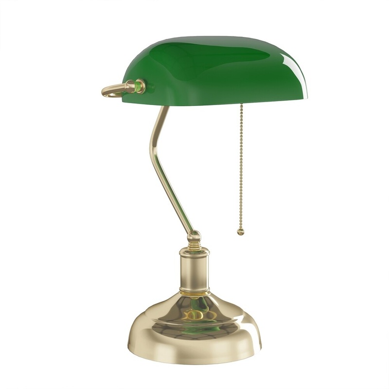 Bankers Lamp with Green Glass Shade- Antique Vintage Style Retro Desk Lavish Home