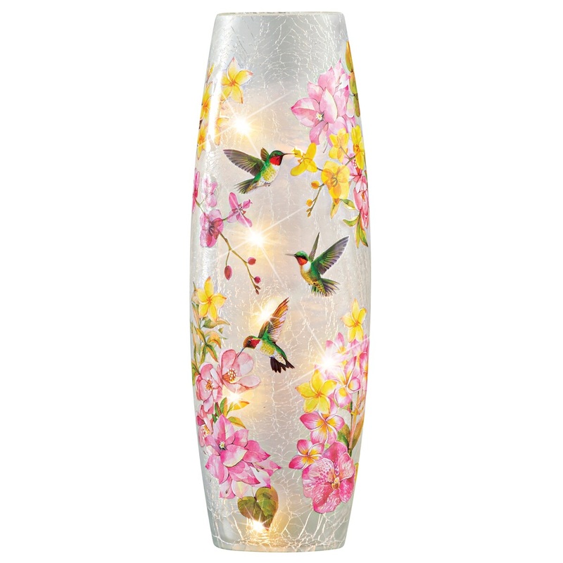 Blooming Hummingbird Floral LED Lighted Table Lamp - 14.000 x 6.200 x 5.800