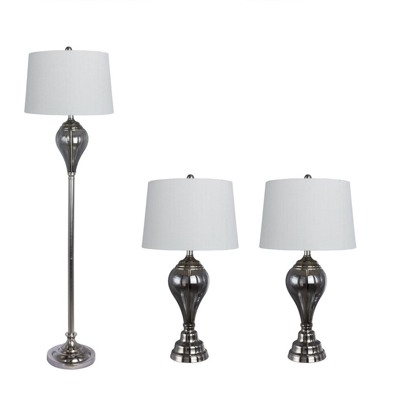 Smoke Glass/ Polished Nickel Lamp (Set of 3)