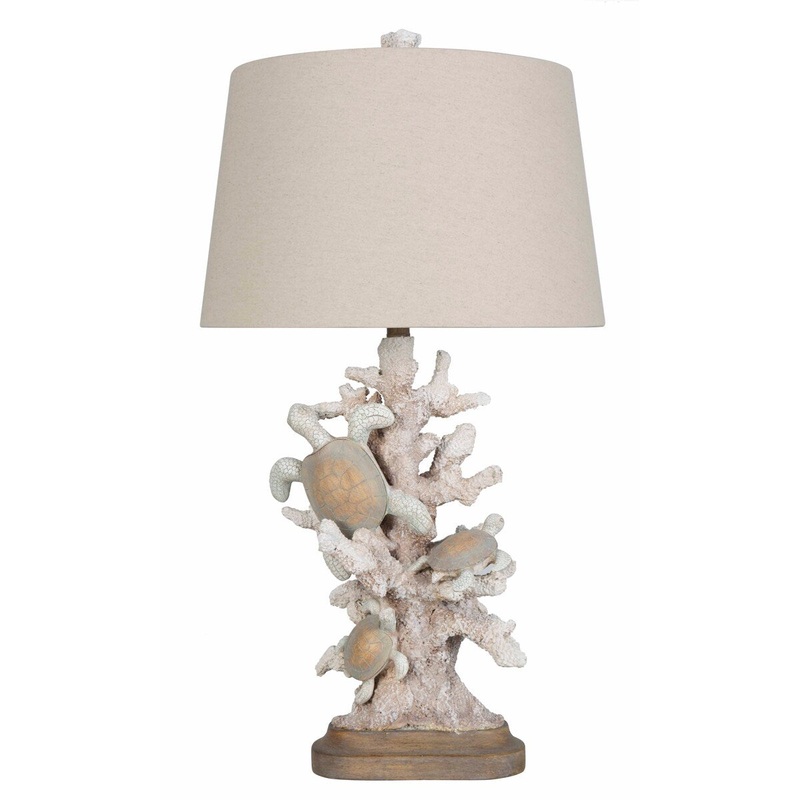Turtle and Coral Polyresin Table Lamp with LED Bulb