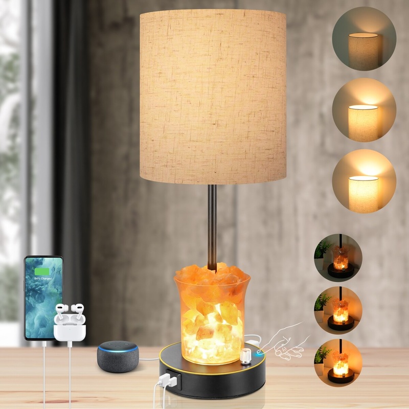 USB Table Lamp with Salt Lamp, Included Bulb - 19.1'' H X 7.1'' W X 7.1'' D
