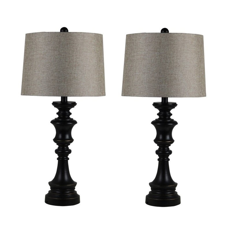 6236ESP 27.75" Classic Candlestick Resin Table Lamp Set in Espresso