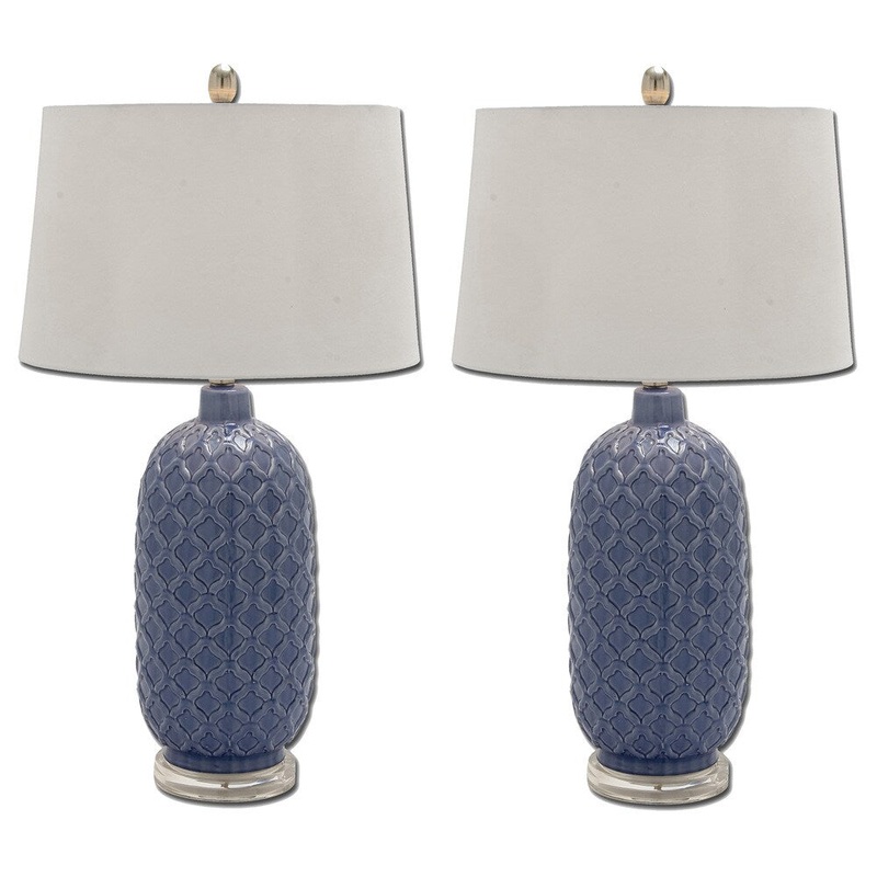 Bella Blue Trellis Ceramic Table Lamp (Set of 2)