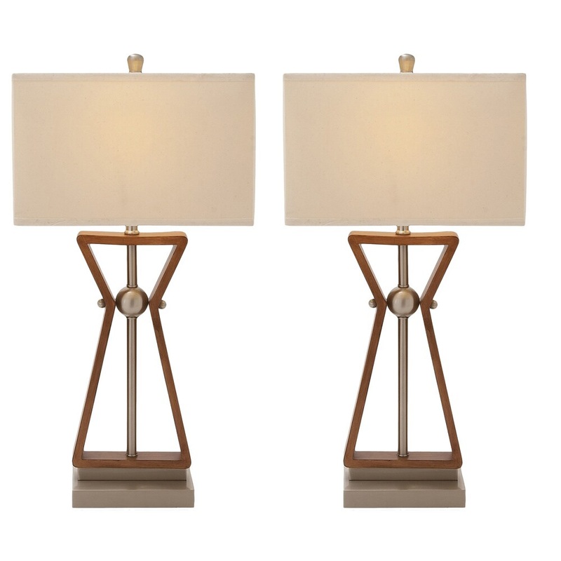 Casa Cortes Linear Design 2-outlet Wood and Steel Table Lamps (Set of 2)