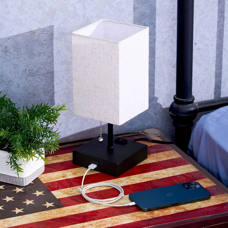 CO-Z 12-inch Table and Desk Lamp w Rectangle Shade, USB port, set of 2