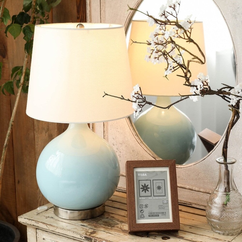 CO-Z 19-inch Modern Blue Ceramic Table Lamp with LED Light Bulb and White Shade