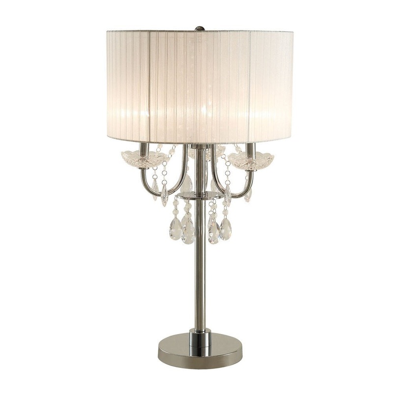 Coaster Company Table Lamp with Hanging Crystals and White Round Shade
