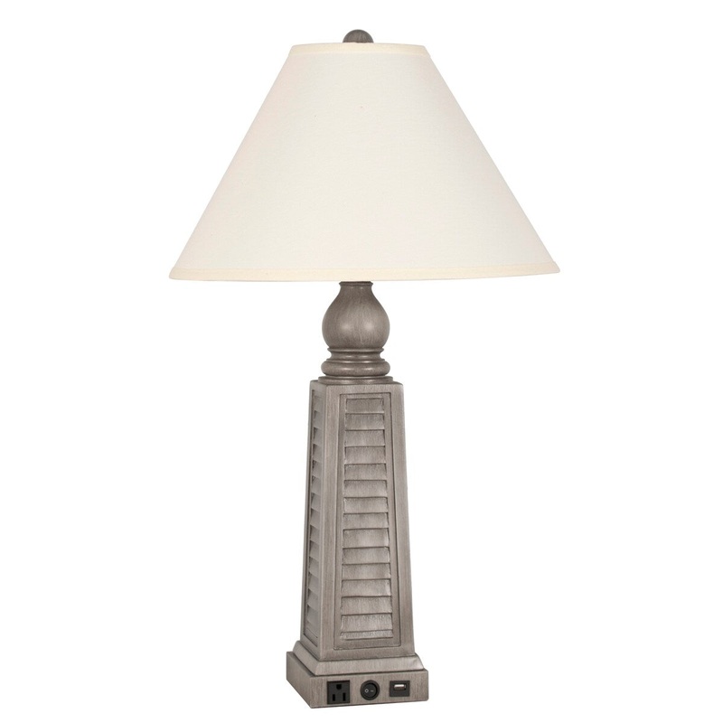 Shutter Polyresin Table Lamp with USB Port & AC Outlet